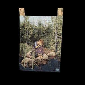 Vintage Gobelin Woven Tapestry Wall Hanging – Woodland Girl Scene
